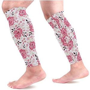 EZIOLY Aquarel Roze Bloemen Sport Kalf Compressie Mouwen Been Compressie Sokken Kalf Guard voor hardlopen, Fietsen, Moederschap, Reizen, Verpleegkundigen