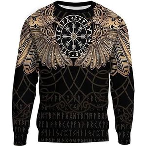 Casual Viking Pullover Sweatshirt Heren Viking Ravens Tops Odin Crow Keltische Knot Nordic Style Herfst/Winter Vintage Print Atletische Hoodies (Color : Sweatshirts, Size : XXL)