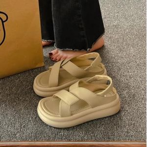 Sandalen Comfortschoenen for dames Ondiepe mond met hak 2023 Zomerpak Dames Beige Open teen (Kleur : 2, Size : 35)