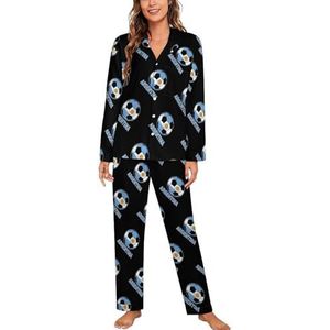 Argentinië Voetbal Vrouwen Lange Mouw Button Down Nachtkleding Zachte Nachtkleding Lounge Pyjama Set XL