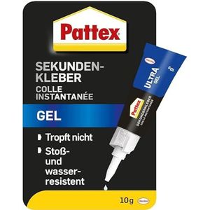 Pattex Secondelijm Ultra Gel, extra sterke en flexibele superlijm, stoot- en waterbestendige secondelijm gel voor bijv. rubber, leer, hout, 1 x 10 g