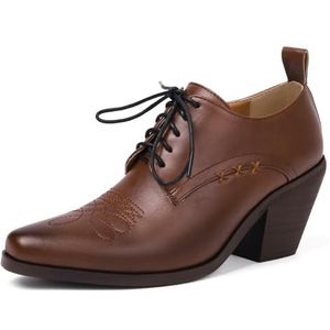 LIPIJIXI Dames's Wijnoogst Stacked Heel Oxfords Wingtip Veter-Up High Heel Brogue Pumps Schoenen voor dames Klassiek Chunky Block Heel Leer Dress Schoenen Brown Size 11.6