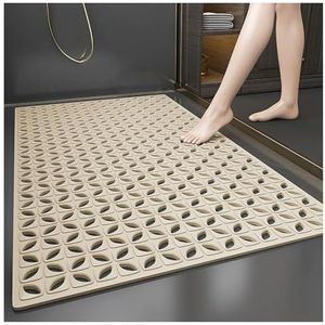 Douche Badmat, Douchemat van synthetisch rubber met zuignap, badmat for ouderen en kinderen, douchevloermat met meerdere afvoergaten(Khaki,(4 pieces)40x70cm/15.7x27.6IN)