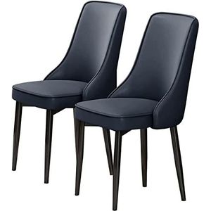 GEIRONV Moderne keukenstoelen set van 2, waterdicht PU-leer for woonkamer slaapkamer eetkamerstoelen lounge stoel met koolstofstalen voeten Eetstoelen (Color : Dark Blue, Size : 92 * 48 * 45cm)
