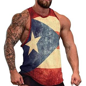 Vintage Puerto Rico Vlag Mannen Tank Top Mouwloos T-shirt Trui Gym Shirts Workout Zomer Tee