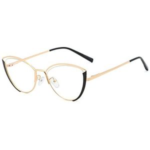 kachawoo Anti-blauw licht bril vrouwen optische half montuur computerbril vrouwelijke kattenogen glazen metaal, Zwart Goud Frame, Large
