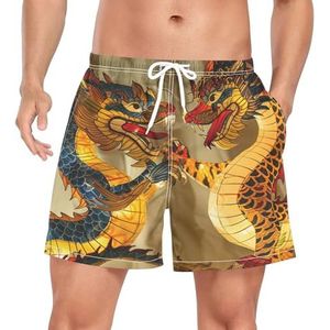 Retro China Dragon Animal mannen zwembroek shorts sneldrogend met zakken, Leuke mode, S