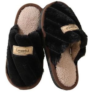 fengqingyunyan0304 Slide, winterpantoffels voor dames - warme katoenen binnenschoenen met dikke zolen, per donne e uomini, Zwart, 45 EU