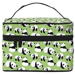 Groene Achtergrond Panda Grote Capaciteit Draagbare Waterdichte Cosmetische Tas 23x17x16cm Voor Reizen Outdoor Sport Bruiloft Companion Gift, Zwart, Eén maat