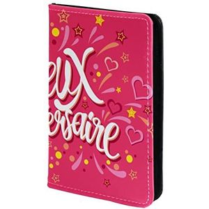 Paspoorthouder Paspoorthoes Gelukkige Verjaardag in Frans Joyeux Anniversary Roze Paspoort Portemonnee Reizen Essentials, Meerkleurig, 11.5x16.5cm/4.5x6.5 in
