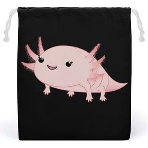 Cartoon Roze Axolotl Canvas Trekkoord Zakken Herbruikbare Opbergtas Gedrukt Geschenken Sieraden Case Pouch Organizer Voor Reizen Thuis