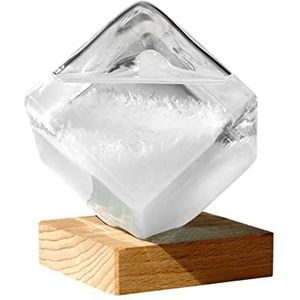 Glazen storm barometer, weersvoorspelling, weersvoorspelling van glas, stormbarometer van glas, met houten sokkel, geschikt voor thuiskantoor