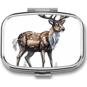 Handgeschilderde hertenpillenorganisator vierkant medicijngeval met spiegel dagelijkse pillendozen voor portemonnee mini medicijnopslag container doos compacte pilhouder voor vitamines