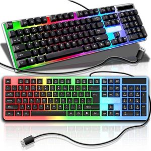 Retoo Gaming toetsenbord met dynamische RGB-LED-diode, duurzaam en ergonomisch gaming membraan QWERTY-toetsenbord voor pc, nauwkeurige en hoorbare multimedia-toetsen, gaming, 43,5 x 14,5 x 2,5 cm