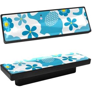 LVTISEE Set van 4 schattige olifanten bloemen blauwe print kast knoppen kast trekt keuken kast handgrepen rechthoekige dressoir knoppen lade trekt voor badkamer deurkasten