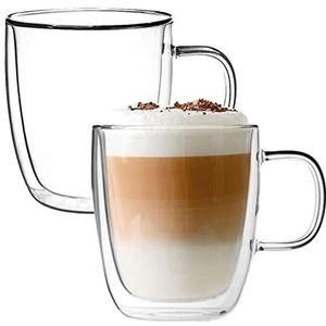Luxe Latte Macchiato Glazen Dubbelwandig - Koffieglazen met oor - Cappuccinoglazen - Theeglas 350 ML - Set Van 2