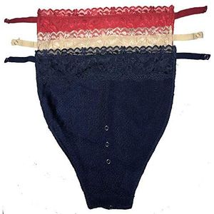 3 stuks oversized dameskant clip-on mock hemdje beha invoegen overlap bescheidenheid paneel, plus maat vest voor C D E F Cup, Rood Beige Navy, Eén maat