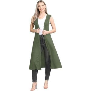 Hamishkane® Effen mouwloze vesten voor vrouwen UK, elegant lange open kraag boyfriend-vest ideaal voor gelaagdheid tijdens zomeroutfits, Kaki, 42-44 grote maten
