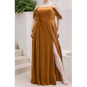 Fluwelen Bruidsmeisjes Jurken Spaghetti Bandjes Prom Jurken Koude Schouder Formele Avond Party Gown ZM191, Champagne, 32