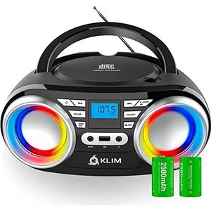 KLIM - Boombox B3 - Portable CD Speler - Zwart - Bluetooth, FM Radio, Oplaadbare Batterij