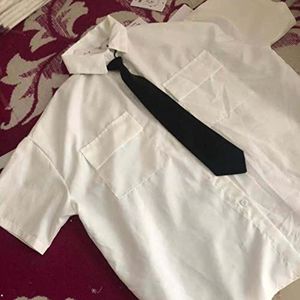 2022 Korte Mouw Vrouwen Wit Kraagvorm Basic Casual Tiener Meisje Student Oversize Shirt Vrouwen Losse Blouse-Wit (met zwarte stropdas, M
