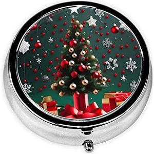 Ronde bal kerstboom boom doos & ronde pillendoos, 3 compartimenten pillendoos, voor portemonnee of zak, draagbare reizen pillendoos