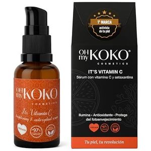 Serum met vitamine C en astaxanthine. Verlichter. Anti-vlek. Anti-veroudering. 30 ml potje. Alle huidtypes. Ultralichte textuur voor maximale absorptie. Gezichtsserum met vitamine B, C, E en K.