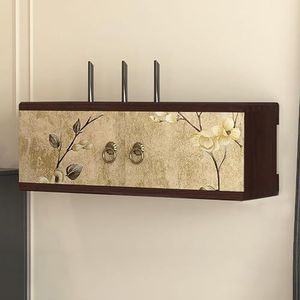 XCLOOZGL Houten Aan De Muur Gemonteerde Wifi-Router Opslagdoos Elegante Routerschaal Opslag Stroomkabelbeheer Verbergen Rek Modemrek Voor Slaapkamer, Woonkamer, Kantoor En Thuis,A,60x16x18cm