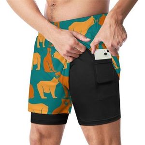 Kleurrijke Beren Patroon Grappige Zwembroek met Compressie Liner & Pocket Voor Mannen Board Zwemmen Sport Shorts