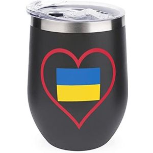Liefde Oekraïense Rode Hart Herbruikbare Koffiekopjes Roestvrij Staal Geïsoleerde Reismok Dubbelwandige Wijnbeker Zwart-Stijl