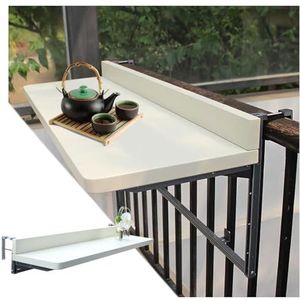 Buitenbalkontafel, hangende balkontafel, balkonbartafel, verbeterde balkontafel, verstelbaar, opvouwbaar, for terras, tuin, veranda, meubelaccessoires(White,80 * 39CM/31.5 * 15.4IN)