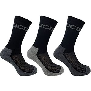 JCB Heren zwarte alledaagse werklaars sokken 3 paar Pack - dik thermisch gewatteerd comfort - ademend ventilatieras - zwart/grijs 6-11 UK