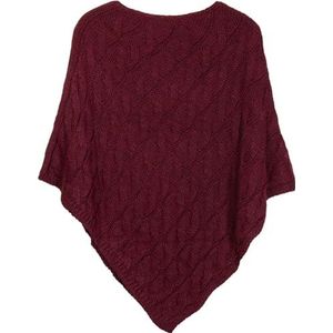 styleBREAKER gebreide poncho met vlechtpatroon, ronde hals gebreide poncho, grof gebreid, dames 08010040, Kleur:Bordeaux-rood
