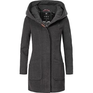 Marikoo Maikoo Winterjas voor dames, warme wollen mantel, lang, met capuchon, XS-XXL, antraciet, XS