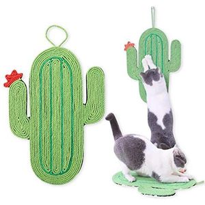 JOPOY Kattenkrabmat, natuurlijke sisal-krabmatten voor katten, horizontale krabmat voor katten, beschermt tapijten en banken, krabkussens voor binnenkatten (cactus)