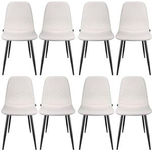 WAFTING Set van 8 eetkamerstoelen, stoelen met linnen diagonaal strepen-design en metalen frame, geschikt voor eetkamer, woonkamer, keuken, slaapkamer en ontvangstruimtes, beige