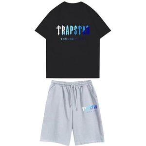 Trapstar kinder T-shirt met korte mouwen herensportpak,2-delige joggingbroek van trapstar-katoen met korte mouwen,100-160,jongen,deerntje,Zomer casual trainingspak(Color:5,Grootte:160(child))