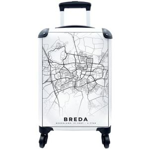 MuchoWow® Koffer - Kaart - Breda - Zwart - Wit - Past binnen 55x40x20 cm en 55x35x25 cm - Handbagage - Trolley - Fotokoffer - Cabin Size - Print