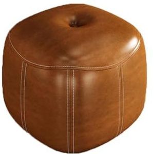 Voetenbank Lederen wisselschoenkruk Lichte luxe lage kruk bankvoetenbank rond kussenkruk for woonkamer, creatieve kruk Zit (Size : Brown)