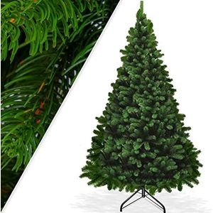 KESSER® Kunstkerstboom PE 210 cm met 1246 takken, dennenboom, kunstmatig edelspar, snelle montage incl. kerstboomstandaard, kerstdecoratie - PE Groen 2,1 m dennenboom, Kerstmis
