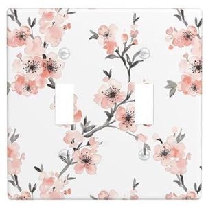 ZhaoYuGoods Licht koraal kersenbloesem print muurplaat, dubbele tuimellichtschakelaar outlet cover 2-gang 11,4 cm x 11,4 cm, decoratieve pc-voorplaat voor thuis en kantoor