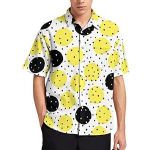 Geel Zwart Stippen Hawaiiaans Shirt Voor Mannen Zomer Strand Casual Korte Mouw Button Down Shirts met Zak