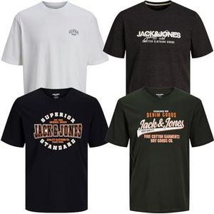 JACK & JONES Heren T-shirt 4-pack grote maten oversized 2XL 3XL 4XL 5XL 6XL 7XL 8XL ronde hals T-shirt Golk66, Pakket van 4 # 29 Ps, 5XL