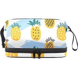 Multifunctionele opslag reizen cosmetische tas met handvat,Grote capaciteit reizen cosmetische tas,Ananas zomer fruit patroon, Meerkleurig, 27x15x14 cm/10.6x5.9x5.5 in