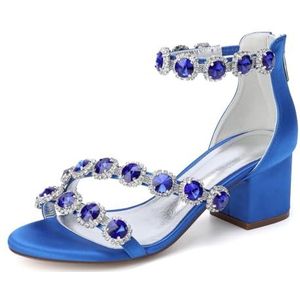 GHSIRUEU Vrouwen 2.16 Inch Lage Chunky Hakken Jurk Pomp Open Teen Kristal band Terug rits bruiloft blokhak sandalen,Blauw,36 EU
