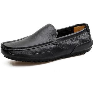 Loafers for heren, effen kleur, kunstleer, bootschoenen, platte hak, comfortabele antislip, party-instapper (Color : Black, Size : 40 EU)
