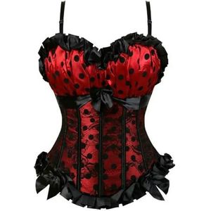 Steampunk Bandjes Overbuste Korset Met Cup Rits Sexy Jacquard Bloemen Corset Taille Cincher Bustier Lingerie Top Plus Size, 2796 Rood, L