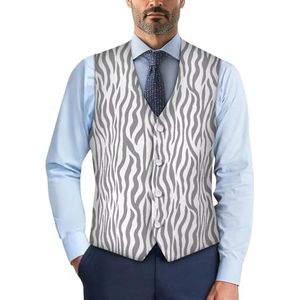 Wismoutput Formele herenpak, vest met knopen, slim fit, vest voor pak, blazer met rugband, Grijze Zebra Strepen, S