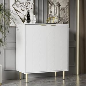 BXEYXE Dressoir met 2 deuren, commode, halkast, voor woonkamer, badkamer en slaapkamer, vergulde poten en handvat, bloemenpatroon, gelakt, schokbestendig hoekdesign, 3 legplanken, 6 vakken, 75B x 40D