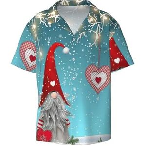 EdWal Kerst Traditionele Gnome Print Heren Korte Mouw Button Down Shirts Casual Losse Fit Zomer Strand Shirts Heren Jurk Shirts, Zwart, XL
